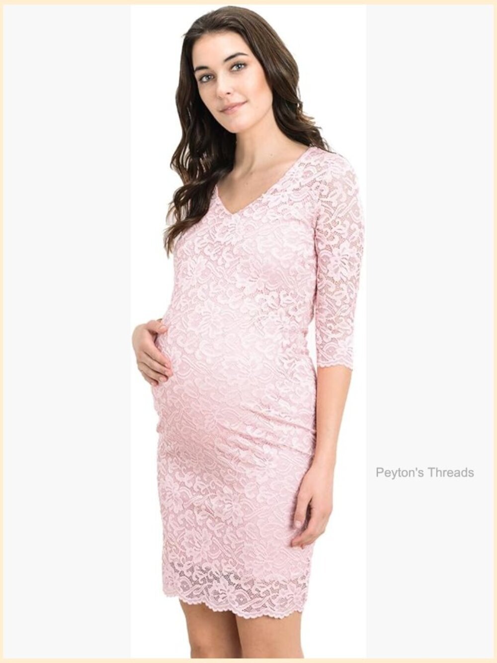 Maternity Floral Lace Bodycon Dress with V-Neck